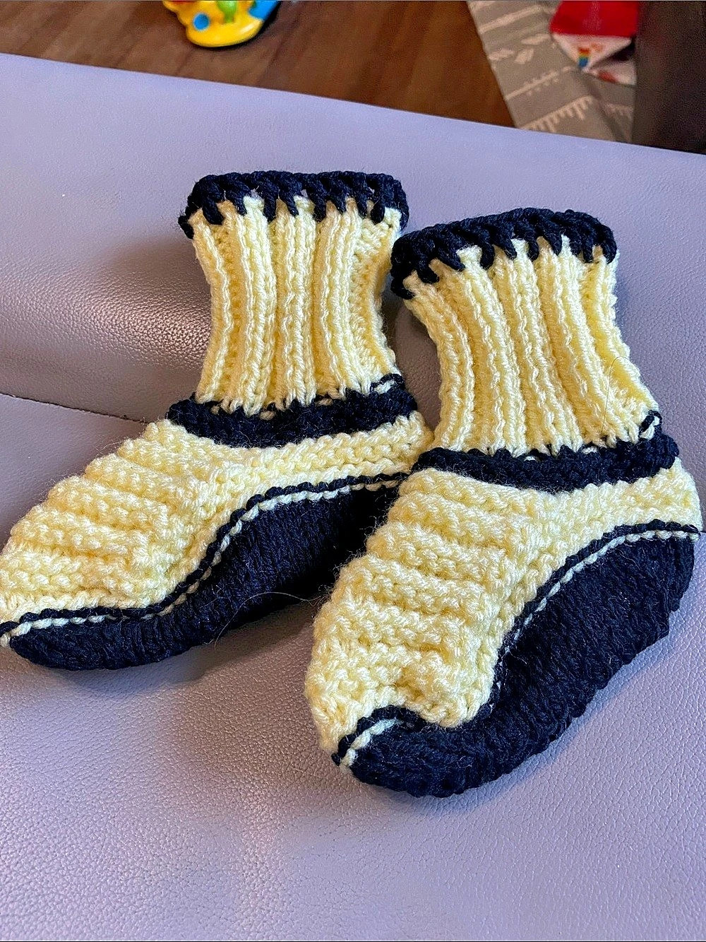 Hand-Knit Yellow & Black Slippers New